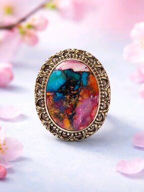 Spiny Oyster Turquoise Sterling Silver Gemstone Ring Sz 6